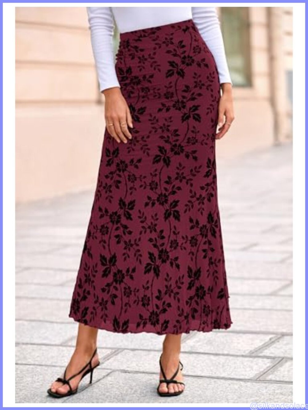 Elegant Floral Mesh Maxi Skirt High Waisted Mermaid with Lining for Wedding - Picture 5 of 6